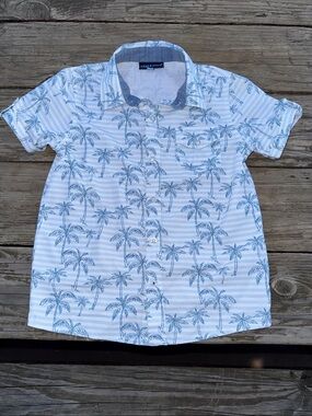 Andy & Evan White Shirt with Light Blue Palm Print size 5Y